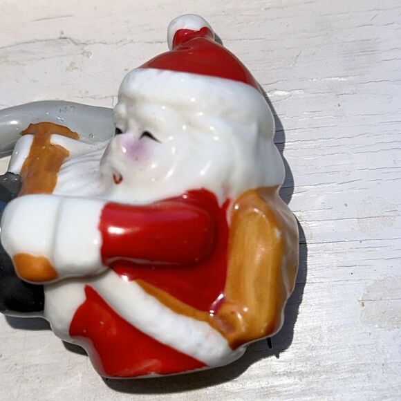 Vintage Enesco Ceramic Christmas Santa w/ Pick Ax Candle Climber Hugger - Picture 2 of 5